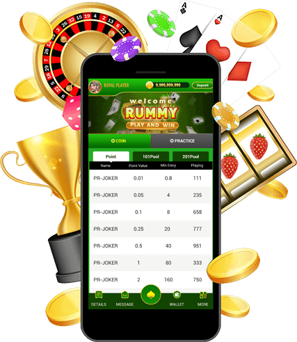 Rummy game on phone with casino elements